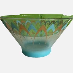 Vintage Anchor Hocking Blendo Happy Hour Atomic Chip Serving Bowl Aqua Gold  No